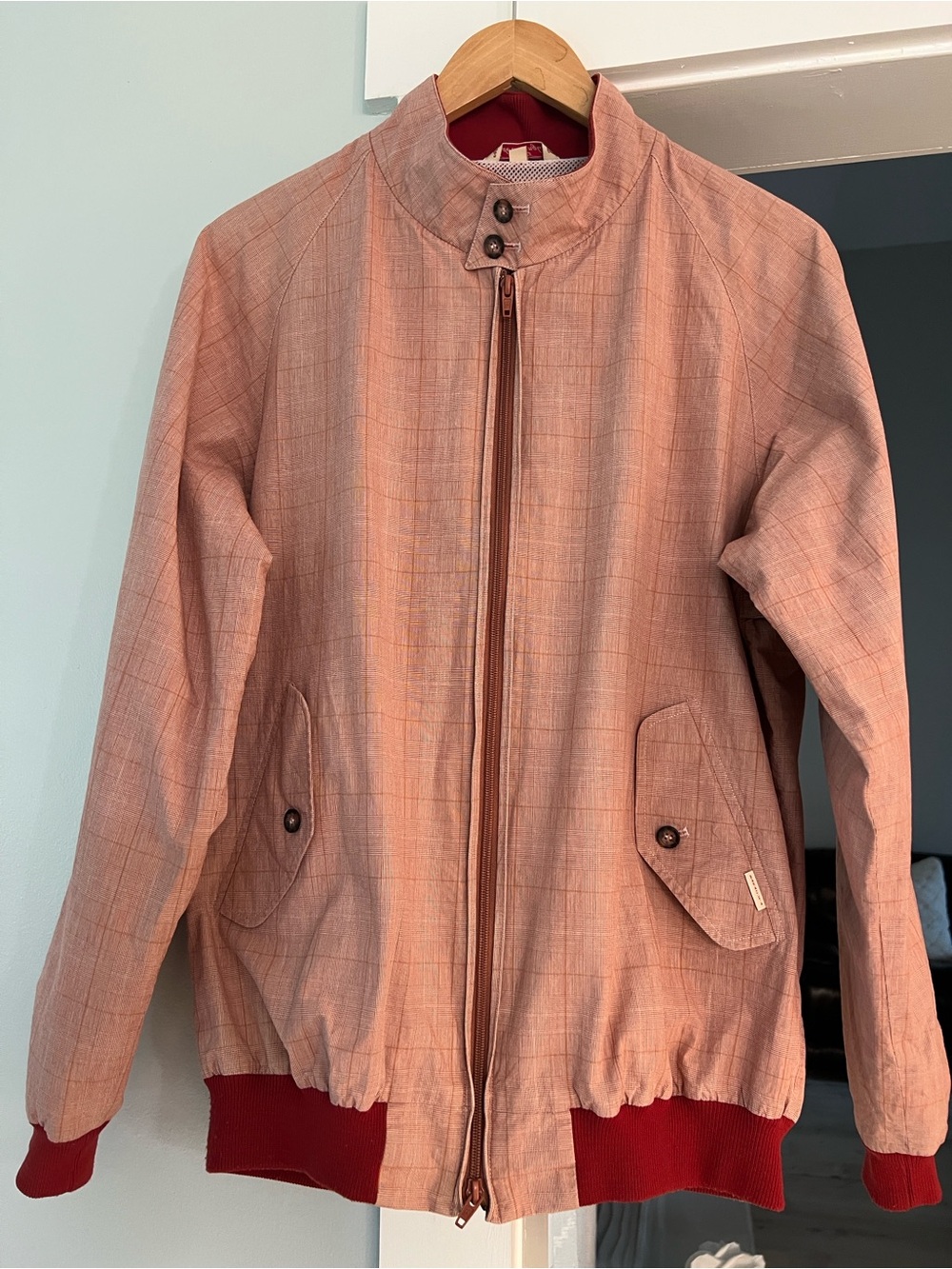 Baracuta G9 Men's Made in England Jacket in Dusty Rose & Contrasting Hem size L